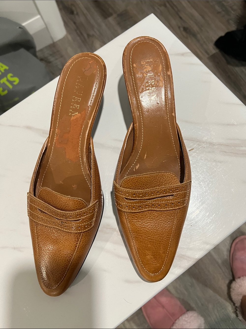 Ralph Lauren Tan Leather Slip-On Mules